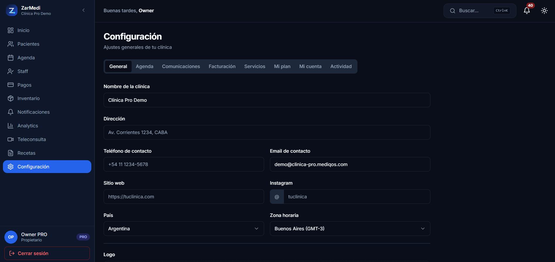 Zarmedi — Plataforma SaaS de gestión clínica vista 14