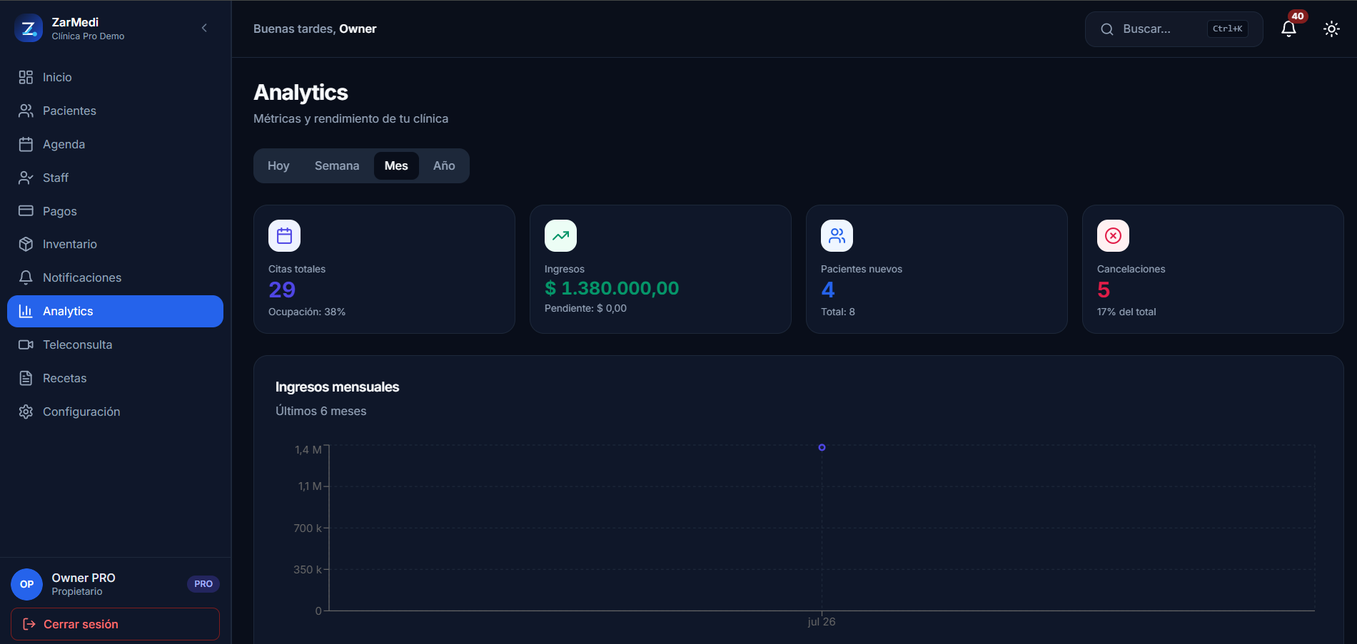 Zarmedi — Plataforma SaaS de gestión clínica vista 9