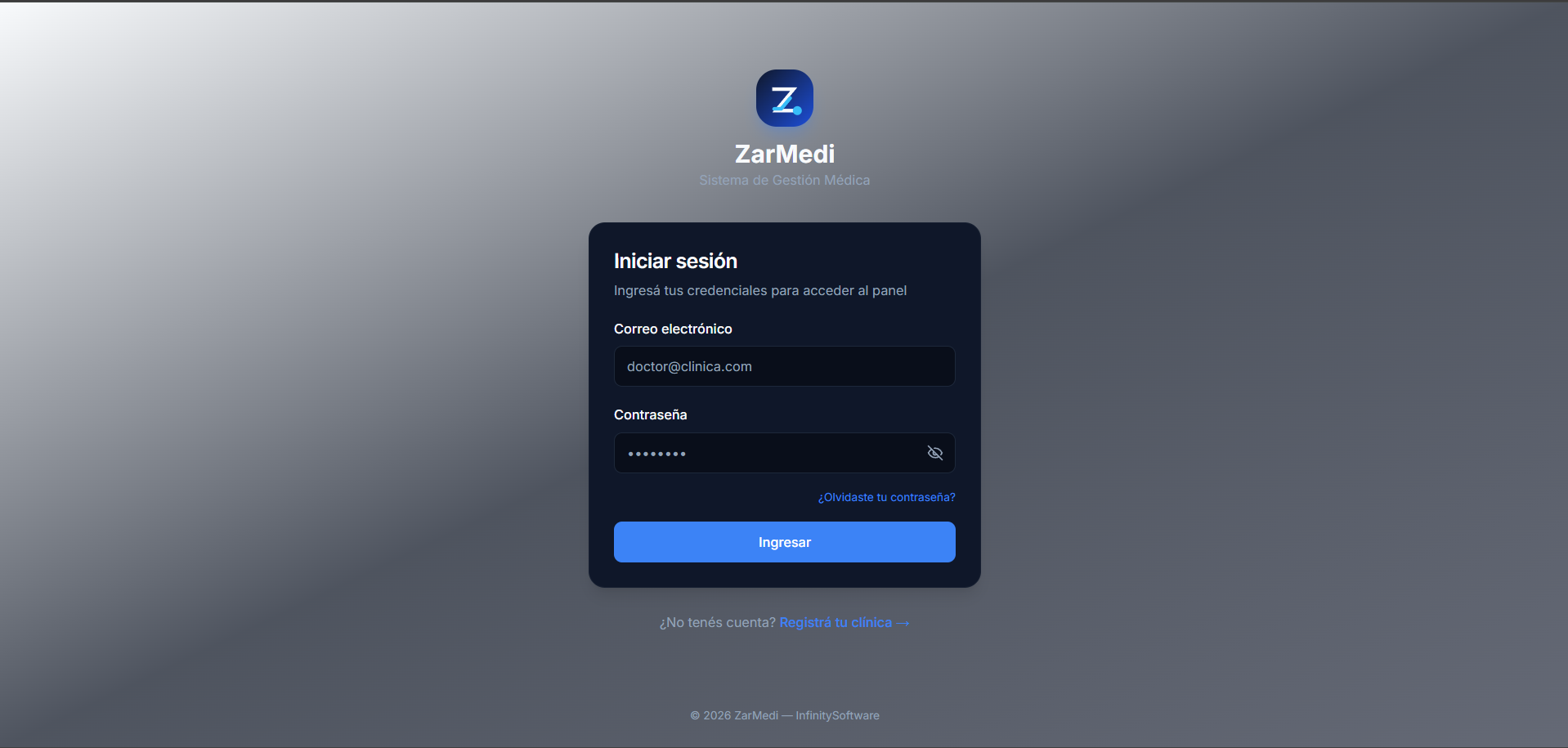 Zarmedi — Plataforma SaaS de gestión clínica vista 2