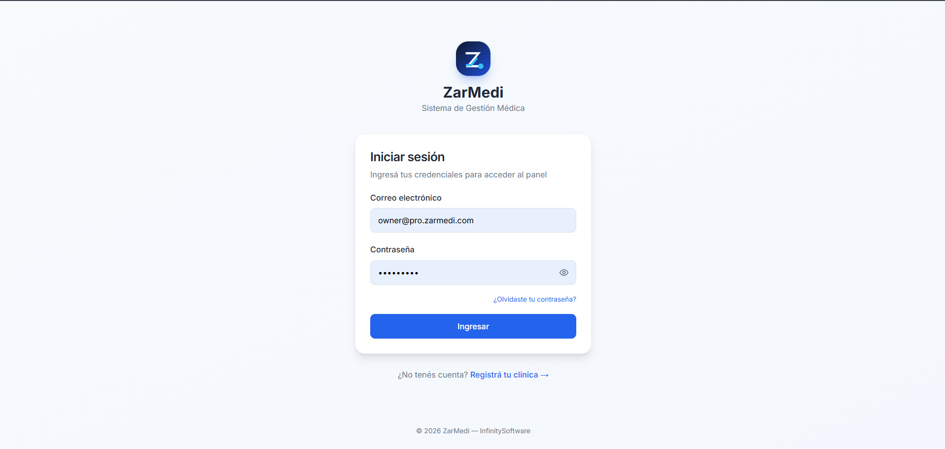 Zarmedi — Plataforma SaaS de gestión clínica vista 1