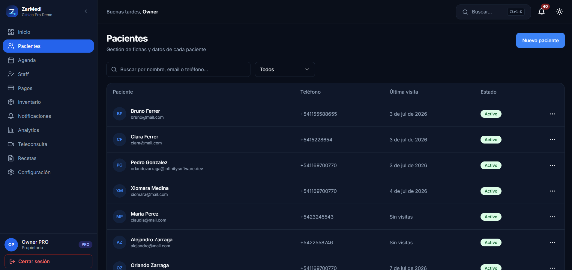 Zarmedi — Plataforma SaaS de gestión clínica vista 6