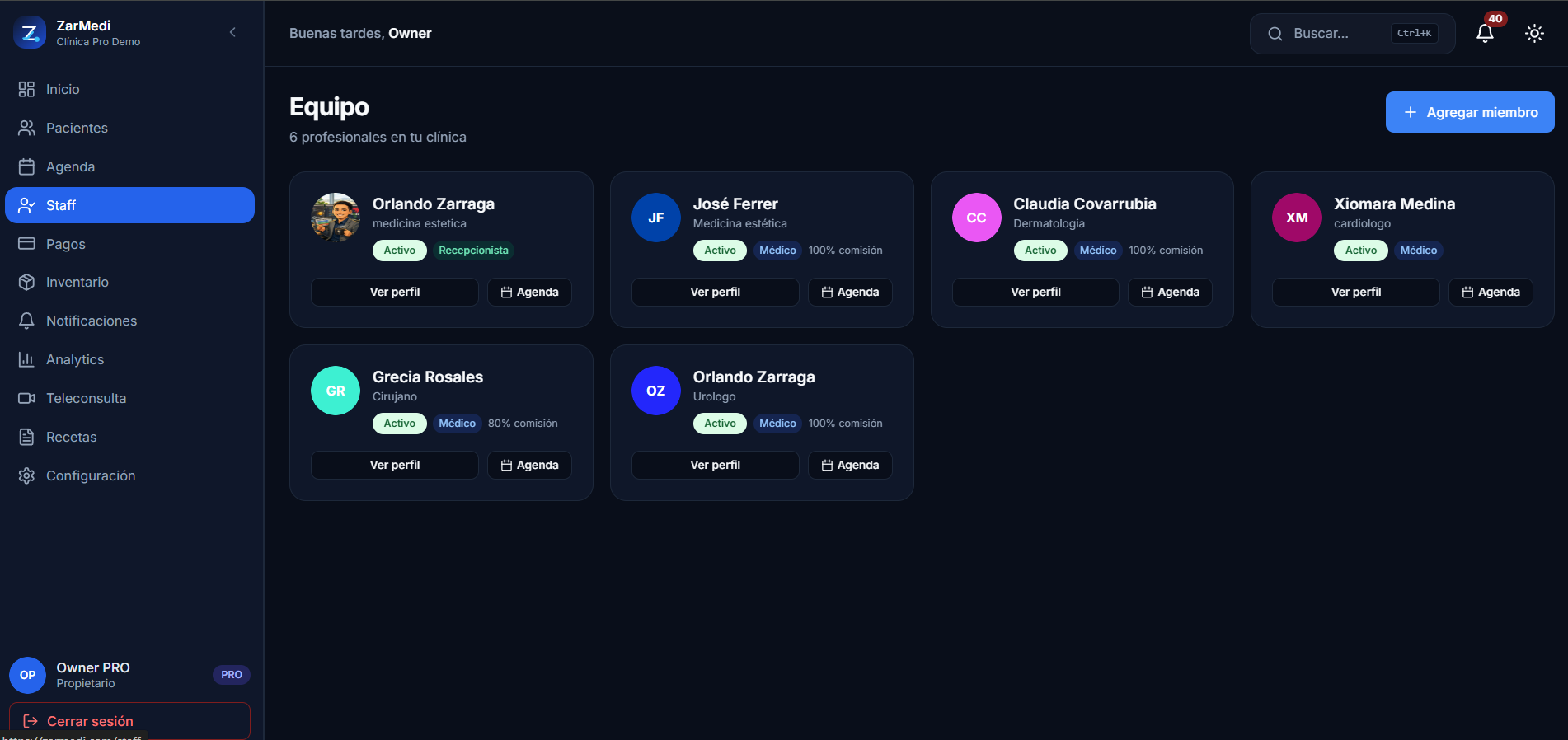 Zarmedi — Plataforma SaaS de gestión clínica vista 7