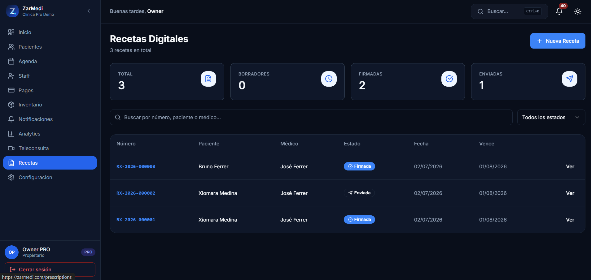Zarmedi — Plataforma SaaS de gestión clínica vista 12